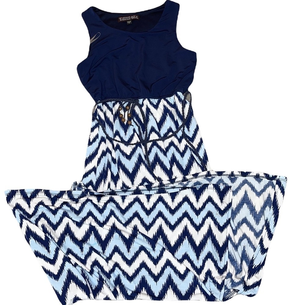 Trixxi Girl Navy Blue Mixed-Media Chevron Print Maxi Dress — Kids Size M